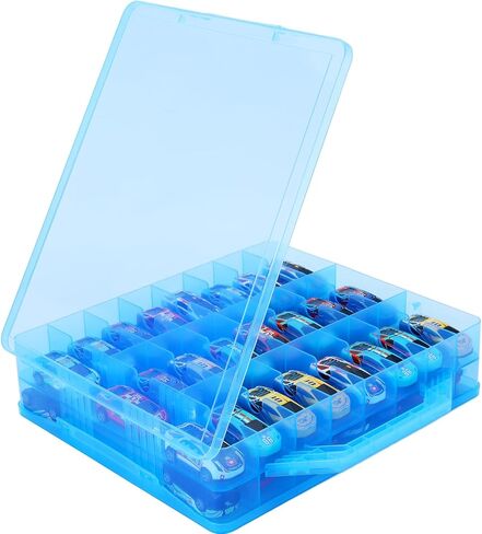 Toy Car Storage Organizer Case for Hot Wheels Car - Double Sided Display Carrying Container Holder for Matchbox Cars, LOL Surprise Dolls, and Shopkins - 48 Compartments.(Blue) in Saudi Arabia