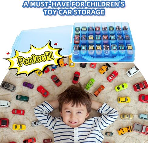 Toy Car Storage Organizer Case for Hot Wheels Car - Double Sided Display Carrying Container Holder for Matchbox Cars, LOL Surprise Dolls, and Shopkins - 48 Compartments.(Blue) in Saudi Arabia