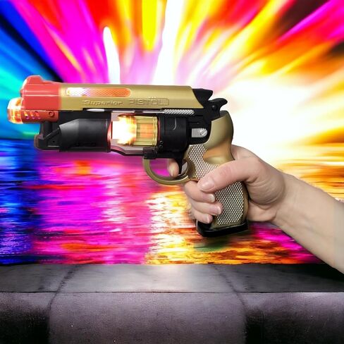Large LED Light-Up Blaster with Sound (8.5) Adult Size Blade Runner Toy Pistol. Gold Silver and Black with Orange Tip. Batteries Included (2, Gold) in Saudi Arabia