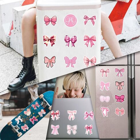 55Pcs Coquette Bows Stickers,Monogram Decal Vintage Aesthetic Stickers,Vinyl Waterproof Pink Bows Stickers,for Water Bottle Laptop Phone Journal,Gifts for Kid Girl Women (Bows) in Saudi Arabia