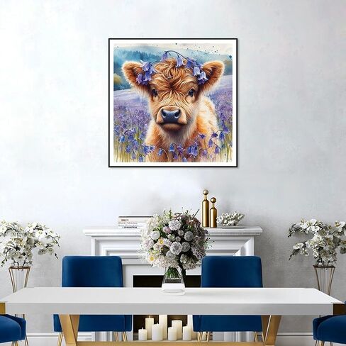 مجموعات الطلاء الماسي من Stalente للبقرة البالغة، مجموعات فنية ماسية خماسية الأبعاد للمبتدئين، لوحة ماسية دائرية كاملة لتزيين الحائط المنزلي هدية 12×12 بوصة، حيوان in Kuwait