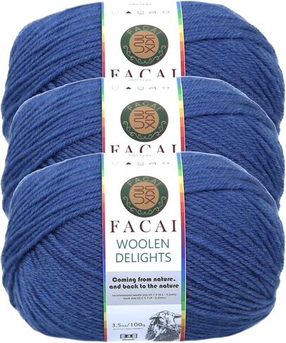 خيوط صوف ميرينو من مزيج Facai للحياكة - كرة وزنها 197 ياردة (3.5 أونصة)، مثالية للسترات والأوشحة والإكسسوارات (1، كحلي) in Kuwait