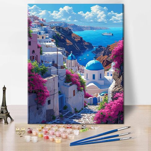 TUMOVO Santorini الطلاء بالأرقام المبتدئين بحر إيجه الكبار مجموعات الطلاء حسب الأرقام المناظر البحرية الطلاء بالأرقام عدة للبالغين النفط اللوحة الفنية الحرف لتزيين الجدران 16 × 20 بوصة بدون إطار in Saudi Arabia