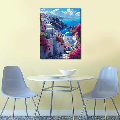 TUMOVO Santorini الطلاء بالأرقام المبتدئين بحر إيجه الكبار مجموعات الطلاء حسب الأرقام المناظر البحرية الطلاء بالأرقام عدة للبالغين النفط اللوحة الفنية الحرف لتزيين الجدران 16 × 20 بوصة بدون إطار in Saudi Arabia