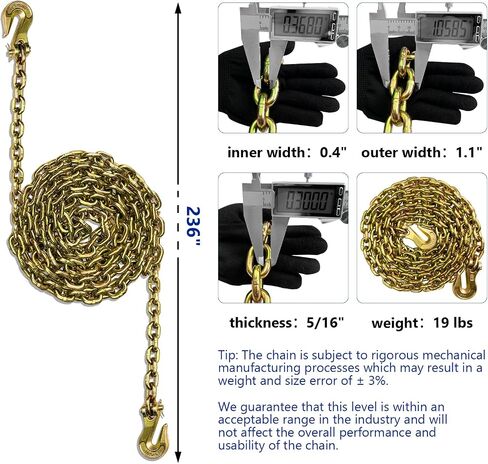 سلاسل المقطورة مع خطافات، سلسلة 3/8 من الدرجة 80 سلسلة سحب 7,100 رطل حمل عمل لبناء مزرعة الشاحنات، 3/8 بوصة × 10 قدم in Kuwait
