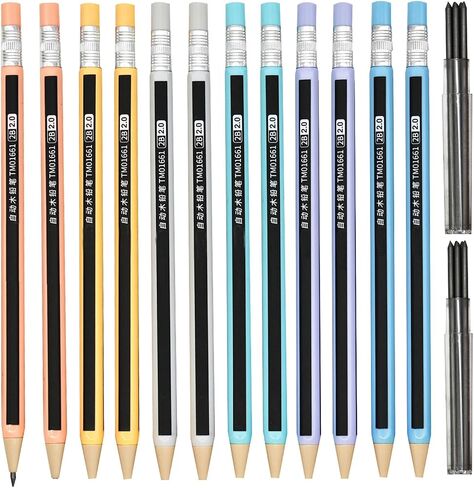 12 Pieces 2 mm Mechanical Pencils Hexagonal Pencils Wood-like Pencils With 10 pcs HB Refills Sharpeners Art Drawing Pencils,Writing Sketching Pencils At School Office Home in Saudi Arabia