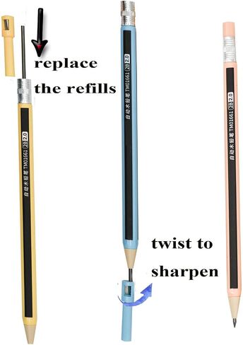 12 Pieces 2 mm Mechanical Pencils Hexagonal Pencils Wood-like Pencils With 10 pcs HB Refills Sharpeners Art Drawing Pencils,Writing Sketching Pencils At School Office Home in Saudi Arabia