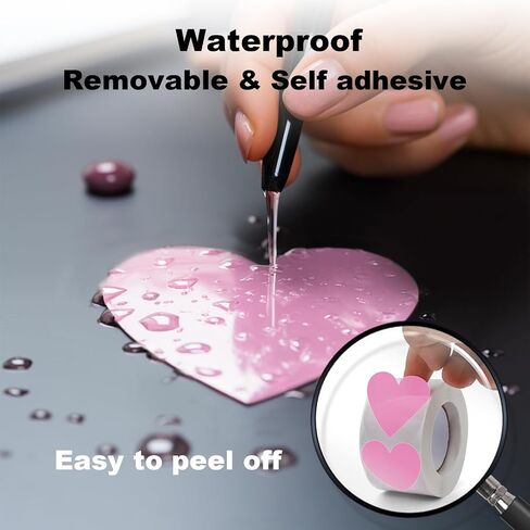Pink Heart Stickers Roll 1.5 Inch Valentine's Day Love Shape Labels Waterproof Removable for Craft Envelopes Boxes Gift Tags Bags Wedding 500 PCS in Kuwait