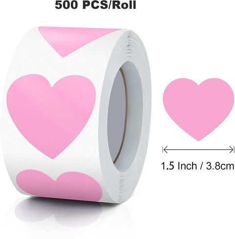 Pink Heart Stickers Roll 1.5 Inch Valentine's Day Love Shape Labels Waterproof Removable for Craft Envelopes Boxes Gift Tags Bags Wedding 500 PCS in Kuwait