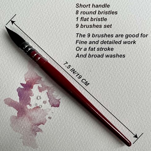 Watercolor Paint Mop Brushes with Short Handle, Synthetic Squirrel Hair, №0-№8, 8 Round & 1 Flat №7, 9 PCs Art Supply Set for Watercolor Paint and Acrylic, Ideal for Artists and Hobbyist. in Saudi Arabia