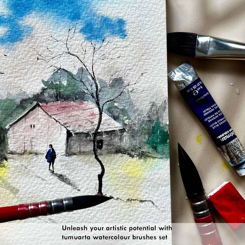 Watercolor Paint Mop Brushes with Short Handle, Synthetic Squirrel Hair, №0-№8, 8 Round & 1 Flat №7, 9 PCs Art Supply Set for Watercolor Paint and Acrylic, Ideal for Artists and Hobbyist. in Saudi Arabia