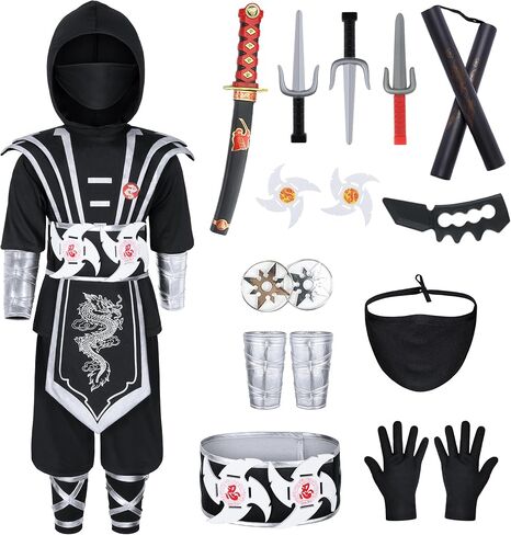 Ninjia Costume for Boys & Girls - Kids Ninja Costume Suit with Deluxe Ninja Accessories for Halloween Cospaly Dress Up in Saudi Arabia