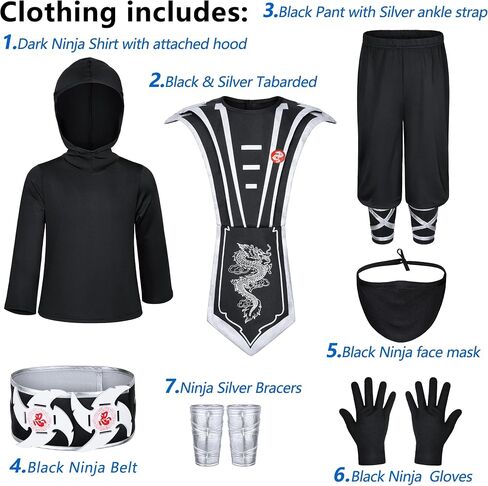 Ninjia Costume for Boys & Girls - Kids Ninja Costume Suit with Deluxe Ninja Accessories for Halloween Cospaly Dress Up in Saudi Arabia
