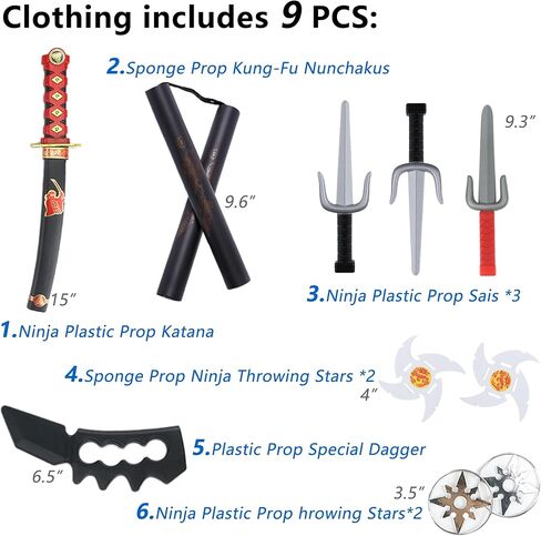 Ninjia Costume for Boys & Girls - Kids Ninja Costume Suit with Deluxe Ninja Accessories for Halloween Cospaly Dress Up in Saudi Arabia