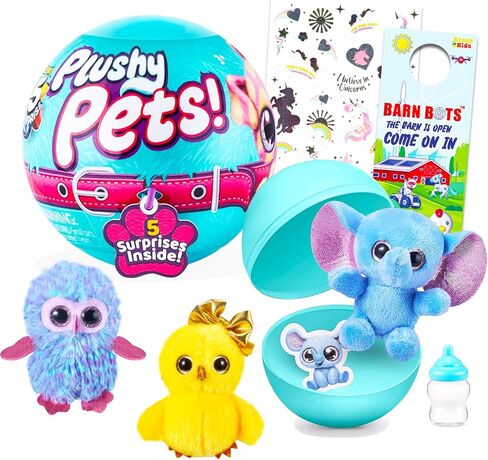 ZURU 5 Surprise Plushy Pets Mystery Set Surprise Series 1 حزمة صغيرة من الحيوانات المحشوة الغامضة مع ملصقات إضافية والمزيد | لعبة القطيفة الغامضة للأطفال in Kuwait
