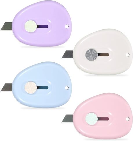 4 Pack Cute Retractable Mini Box Cutters Flower Shaped Utility Knives Art Cutter Package Letter Opener Tool for Office, Home, DIY Crafts (White&Purple&Blue&Pink) in Saudi Arabia