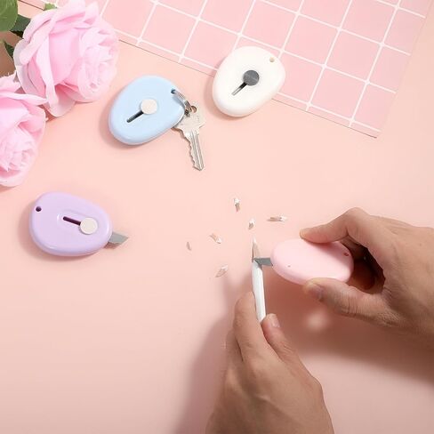 4 Pack Cute Retractable Mini Box Cutters Flower Shaped Utility Knives Art Cutter Package Letter Opener Tool for Office, Home, DIY Crafts (White&Purple&Blue&Pink) in Saudi Arabia