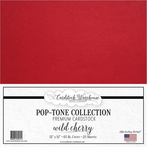 Cardstock Warehouse Pop Tone Wild Cherry Red - 12 × 12 بوصة - 65 رطلًا / 175 جرامًا للمتر المربع ورق بطاقات ممتاز غير لامع - 25 ورقة in Kuwait