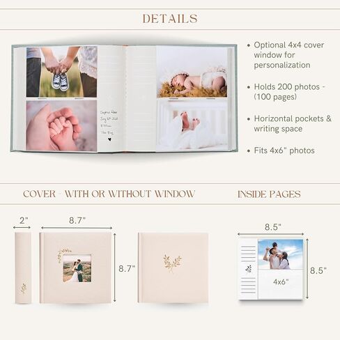 Elegant Linen Photo Album - 200 Acid-Free Pockets for 4x6 Pics - Perfect for Weddings & Gifts in Saudi Arabia
