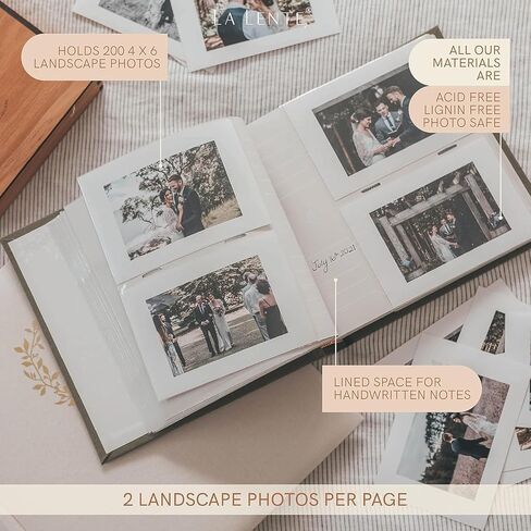 Elegant Linen Photo Album - 200 Acid-Free Pockets for 4x6 Pics - Perfect for Weddings & Gifts in Saudi Arabia