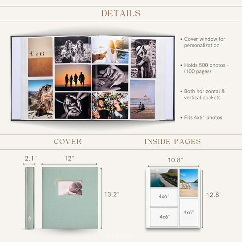 Elegant Linen Photo Album - 200 Acid-Free Pockets for 4x6 Pics - Perfect for Weddings & Gifts in Saudi Arabia
