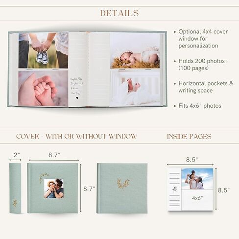 ألبوم صور أنيق من الكتان - 200 جيب خالٍ من الأحماض لصور 4 × 6 - مثالي لحفلات الزفاف والهدايا in Kuwait