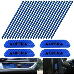 DaKuan 4PCS Car Door Reflective Open Prompt Stickers and 20 PCS Car Air Conditioner Decoration Strip, Night Visibility Auto Safety Prompt Decals, Universal for Truck, SUV, Van (Blue)
