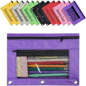 CHEPULA 14 Pack 3 Rings Binder Pencil Pouch, 2 Layer Pencil Case with Zipper and Mesh Window, Wear-resistant Oxford Fabric, Small Cosmetic Bag Pen Case for Home Office