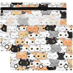Kcldeci Pencil Pouch for 3 Ring Binder, Breeds Drawn Dogs 2 Pack Binder Pencil Pouch with Clear Window Pencil Bags with Zipper Pencil Case for Binder