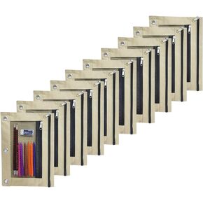 pencil pouch 3 rings binder 10 pack with clear window for storing school supplies（black）