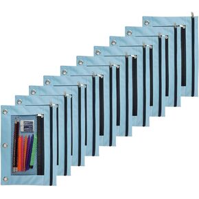 pencil pouch 3 rings binder 10 pack with clear window for storing school supplies（black）