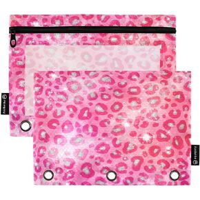 Binder Pouches,Dinosaur Surfer Pencil Pouch for 3 Ring Binder 2 Pack Clear Pencil Bag with Zipper for Office School Supplies
