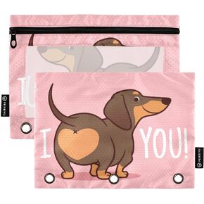 Binder Pouches,Dinosaur Surfer Pencil Pouch for 3 Ring Binder 2 Pack Clear Pencil Bag with Zipper for Office School Supplies