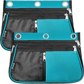 Jacng Large Capacity Binder Pouch for 3 Ring Binder, Expandable Binder Pouches with Zipper, 3 Compartments Pencil Pouch for Office Organizers (Pink)