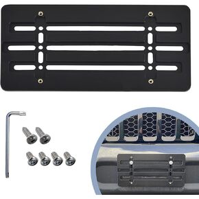 Front Bumper License Plate Bracket for Jeep 2000-2023, Plate Holder Set w 6 Unique Screw Bolts & Wrench Kit, License Tag Mounting Kit, Quality Plate Holders, Premium Car Accessories