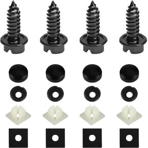 Ziciner 4PCS Rustproof License Plate Screw Kit, Anti-Theft Stainless Steel Car Bolts Fasteners Kit, Self Tapping Mounting Bolts for Securing Front and Back License Plate Frame, Cover (Black)