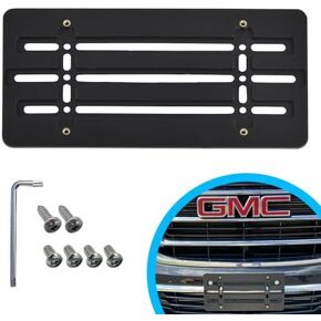Front Bumper License Plate Bracket for GMC 2000-2024, Plate Holder Set w 6 Unique Screw Bolts & Wrench Kit, License Tag Mounting Kit, Quality Plate Holders, Premium Car & Truck Accessories