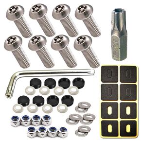 Black License Plate Screws- Anti Theft License Plate Bolts for Fastening Car Tag Frame Holder, 1/4" Stainless Steel Security Plate Mounting Hardware Kit- Screws Caps, Nuts, Rattle Proof Pad