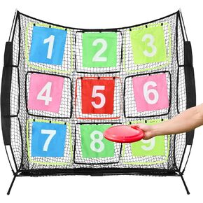 FLOLXNB Disc Golf Net Portable Disc Training Net with 9 Target Multifunctional Practice Net Disc Golf Target Net for Backyard Indoor Outdoor Game,7ft x 7ft