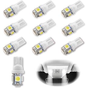 rboko 10pcs 194 أدى ضوء لمبة 6000k إسفين t10 أدى لمبة 5smd 5050 رقائق، 168 t10 2825 5smd dc 12v استبدال المصابيح لقبة السيارة خريطة باب المجاملة لوحة ترخيص أضواء (أبيض)