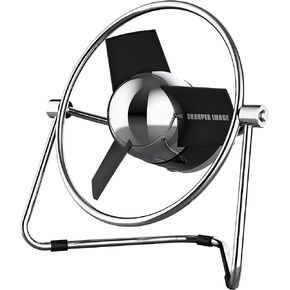 Sharper Image SBM1-SI USB Fan with Soft Blades, 2 Speeds, Touch Control, Quiet Operation, Metal Frame, 5V Wall Adapter, 6 ft. Cable, Personal, Black/Chrome