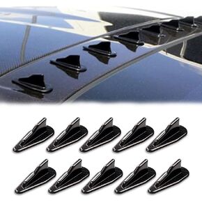 Pack-10 Car Shark Fin Antenna Kit, Universal Rear Bumper Canards Splitter, Stick-on Spoiler Roof Air Vortex Decorative Aerial (Black #100)