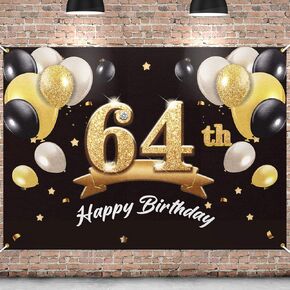 PAKBOOM Happy 64th Birthday Banner Backdrop - 64 Birthday Party Decorations Supplies for Men - Black Gold 4 x 6ft
