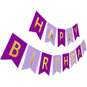 Purple Birthday Banner, Violet Happy Birthday Sign, Gold Glitter Party Bunting for Girl Woman Her