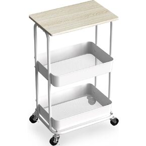 Simple Houseware 2-Tier Rolling Utility Cart with Top Board, Rustic Brown