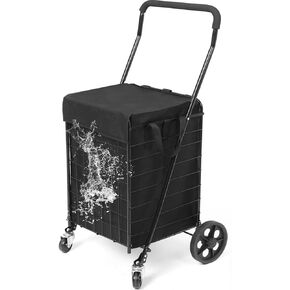 Handy Laundry Shopping Cart Liner, 14.7" X 13.2" X 20" Square Bottom, Fits Standard Shopping Cart, Cover and Adjustable Straps for Easy Secure Attachment, Made from Waterproof Material, Black