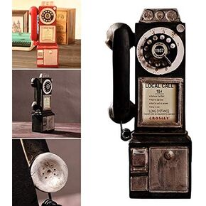 Retro Telephones Ornament,Wall Mounted Vintage Rotate Classic Look Dial Pay Phone Model Decoration,Antique Rotary Dial Coin Payphone Ornament Wall Decor