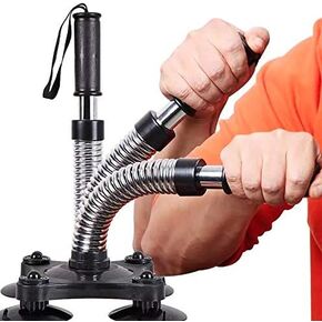 MOVEMINT Anchored Power Twister - Arm Wrestling Resistance Spring Bar Exerciser for Biceps, Forearms, Shoulders, Chest (Suctions to Smooth, Grounded Surface Only)