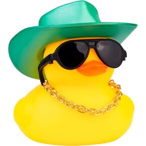 Rubber Duck Car Dashboard St. Patrick's Day Decoration Cute Car Ornaments Accessories with Lucky Green Shamrocks Hat, Necklace and Sunglasse(B9)