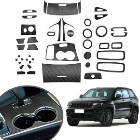 Compatible with Decorative Interior Protection Carbon Fiber Sticker for Jeep SUV Grand Cherokee 2014 2015 2016 2017 2018 2019 2020 2021 (Black 43pcs)